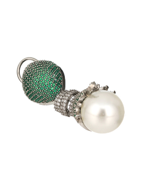 Green AD & Pearl Beaded Designer Luxe Drop Earrings