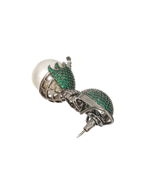 Green AD & Pearl Beaded Designer Luxe Drop Earrings