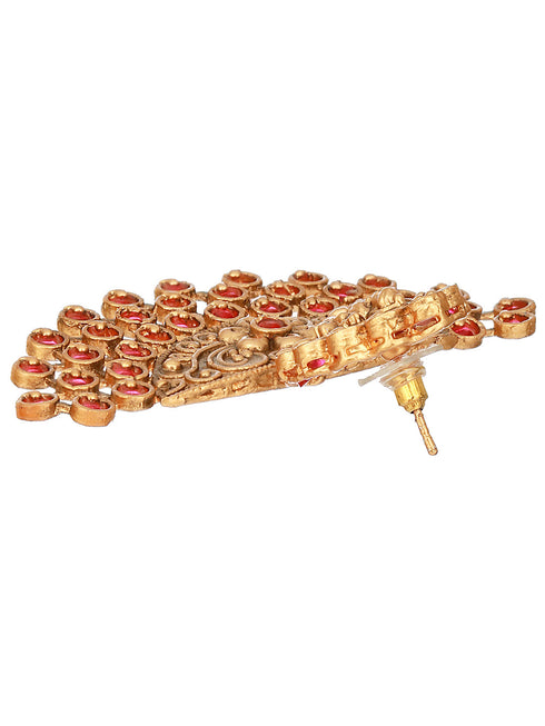 Gold Plated Red Stones Temple Lakshmiji Chandbali earrings