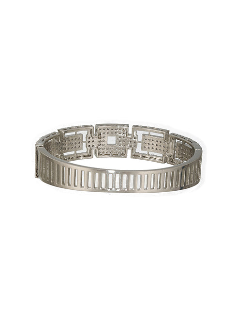 Silver Toned CZ Studded Luxe Trendy Bangle Kada Bracelet