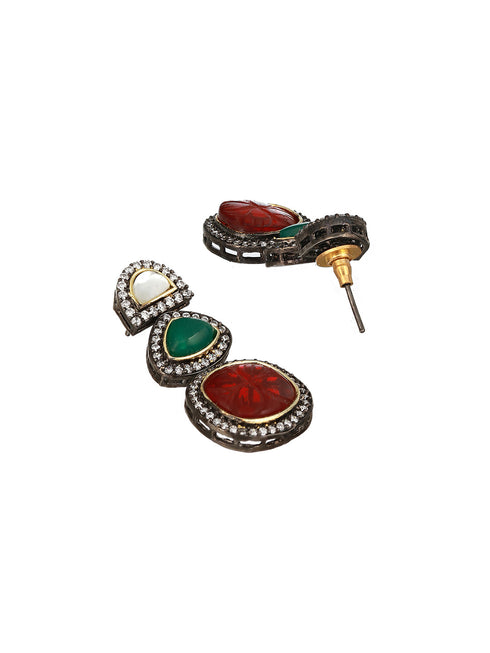 Silver Toned Multicoloured Kundan Designer Hasli Pendant Jewellery Set