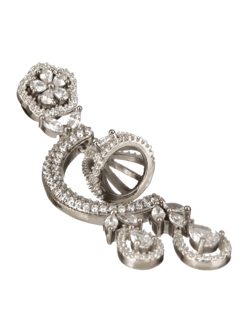 Silver Oxidised Toned CZ Studded Designer Chanbali Jhumki Earrings