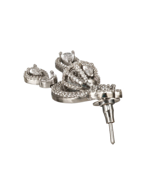 Silver Oxidised Toned CZ Studded Designer Chanbali Jhumki Earrings