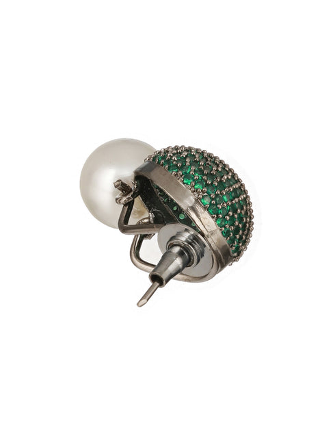 Green AD & Pearl Beaded Designer Luxe Stud Earrings