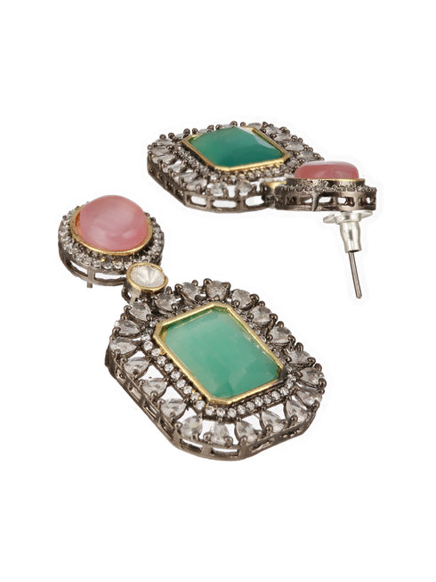 Gold Toned Pink & Mint Kundan Studded Double Lined Bridal Jewellery Set