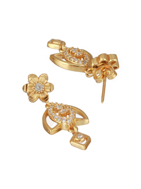 Gold Plated CZ Studded Floral Pendant Minimal Necklace Jewellery Set