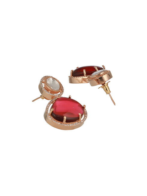 Gold Plated Ruby Red Original Kundan Studded Luxe Bridal Jewellery Set