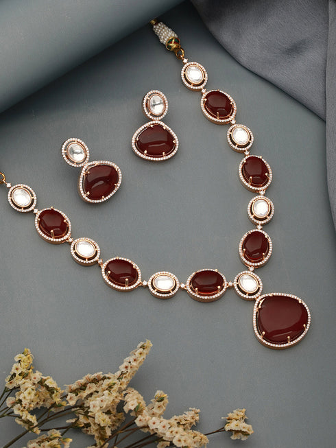 Gold Plated Ruby Red Original Kundan Studded Luxe Bridal Jewellery Set