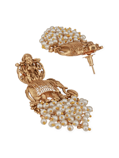 Gold Toned Pearl Cluster Elephant Statement Choker Jewellery Set