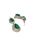 Silver Toned Green AD Studded Geometric Statement Necklace Jewellery Set
