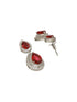 Silver Plated Red AD Studded Geometric Statement Necklace Jewellery Set