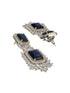 Silver Toned Sapphire Blue CZ Studded Luxe Designer Dropdown Clip Earrings
