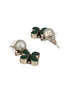 Silver Oxidised Green Stone & Pearl Drop Minimal Earrings