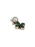 Silver Oxidised Green Stone & Pearl Drop Minimal Earrings