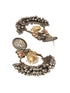 Silver Oxidised Kundan Studded Fusion Large Chandbali Earrings