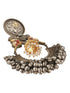 Silver Oxidised Kundan Studded Fusion Large Chandbali Earrings
