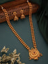 Antique Gold Toned Green Stone Studded Haram Chain Pendant Jewellery Set