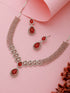Silver Plated Red AD Studded Geometric Statement Necklace Jewellery Set