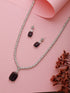 Silver Plated Amethyst Purple AD Long Single Line Statement Pendant Jewellery Set
