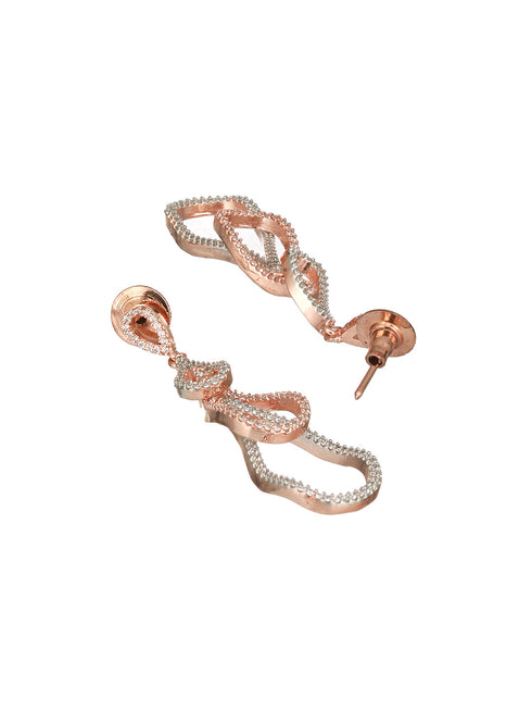Rose Gold Plated AD Studded Contemporary Hoop Earrings