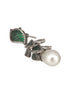 Silver Toned Green AD & Pearl Beaded Luxe Designer Drop Earring