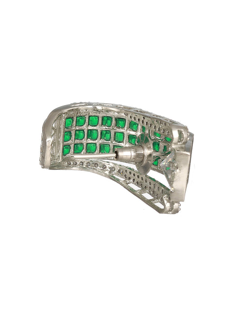 Rhodium Green Emerald Cubic Zirconia Luxe Hoop Studds Earring