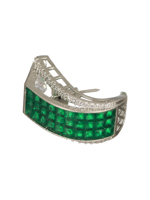 Rhodium Green Emerald Cubic Zirconia Luxe Hoop Studds Earring