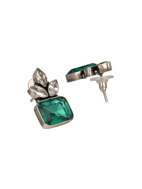 Silver Toned Green Turquoise Minimal Officewear Studds Earrings