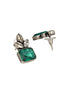 Silver Toned Green Turquoise Minimal Officewear Studds Earrings