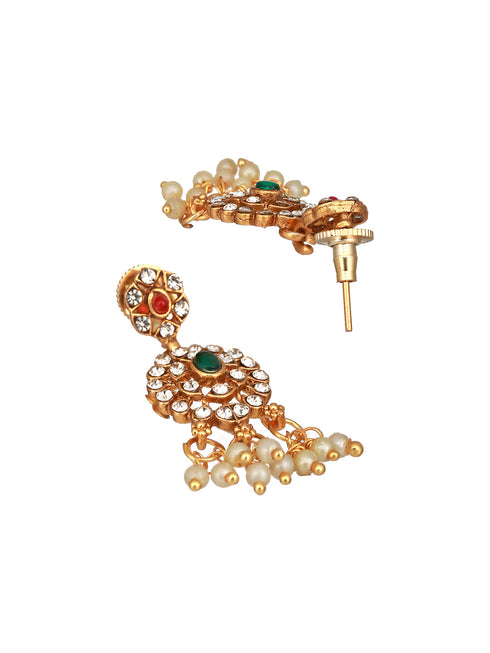 Gold Plated Jadau Studded Pearl Beaded Multicoloured Delicate Chain Choker Jewellery Set