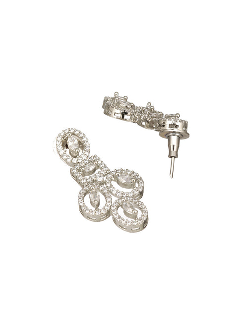 Rhodium Cubic Zircon Studded Contemporary Minimal Necklace Jewellery Set