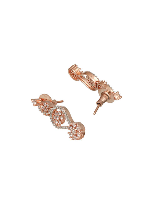 Rose Gold Plated AD Studded Floral Minimal Necklace Jewellery Set