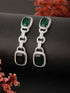 Rhodium Green Zircon Long Dangler Luxe Designer Earrings
