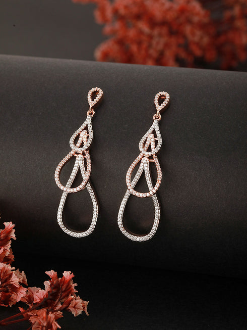 Rose Gold Plated AD Studded Contemporary Hoop Earrings