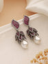 Silver Plated Red Cubic Zircon & Pearl Beaded Luxe Floral Dangler Earring