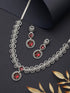 Rhodium Red Ruby Zircon Studded Delicate Contemporary Necklace Jewellery Set