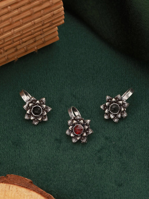Oxidised Silver Plated Trendy Minimal Combo Clip on Nose Ring Nath