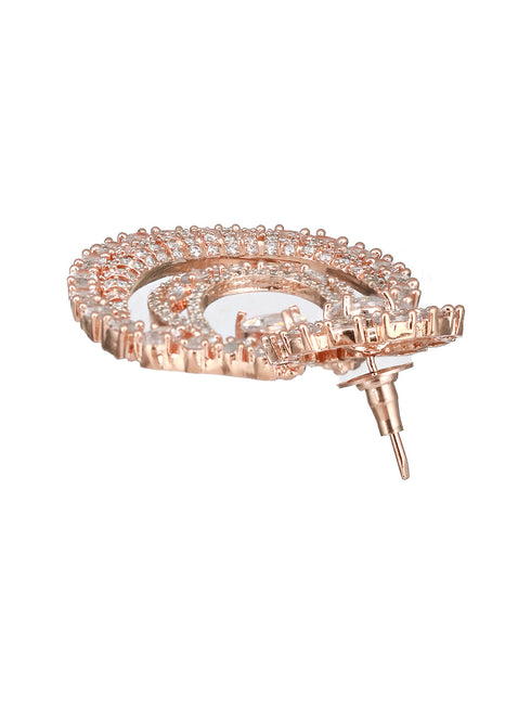 Rose Gold toned Zircon studded Long Chandelier Chandbali Luxe Earrings
