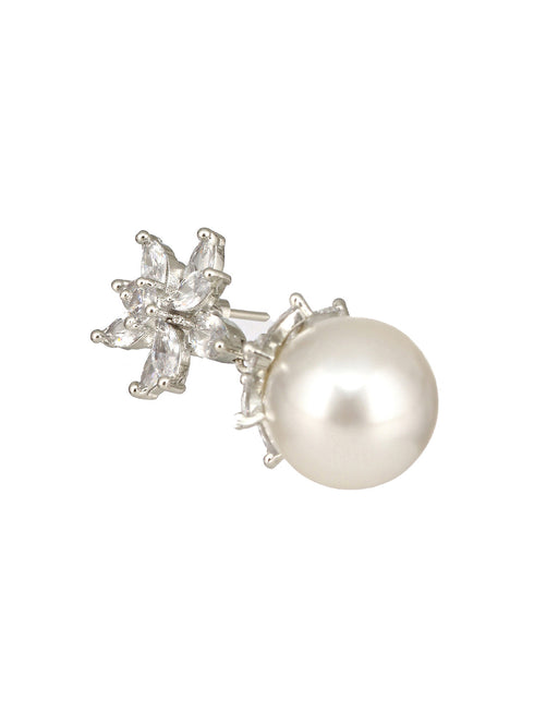 Silver Plated Zercon studded Minimal delicate Floral drop Earringa