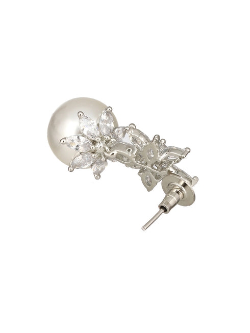 Silver Plated Zercon studded Minimal delicate Floral drop Earringa