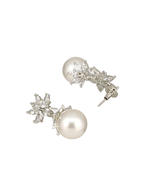 Silver Plated Zercon studded Minimal delicate Floral drop Earringa