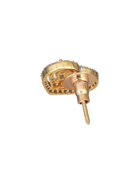 Gold Plated Ad Studded Heart Shaped Minimal Studds Earrings