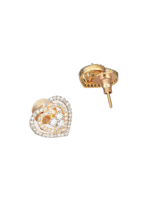 Gold Plated Ad Studded Heart Shaped Minimal Studds Earrings