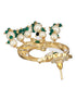 Gold Plated Green Zircon Pearl Beaded Kundan Crescent Danglers Chandbali Earrings