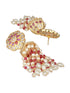 Gold Plated Red AD Pearl Beaded Contemporary Long Jhumka Earrings