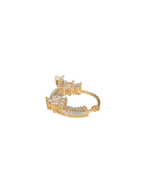 Gold Plated AD Studded Floral Pressing Nose Ring Nath
