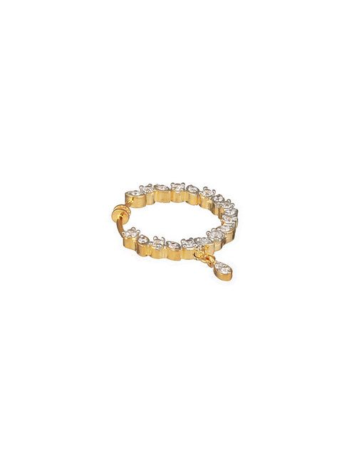 Gold Plated AD Studded Bridal Designer Press Nose Ring Nath