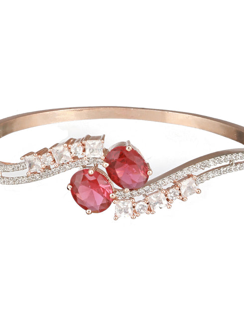 Rose Gold Plated Red AD Studded Minimal Designer Bangle Bracelet