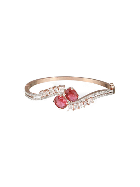 Rose Gold Plated Red AD Studded Minimal Designer Bangle Bracelet