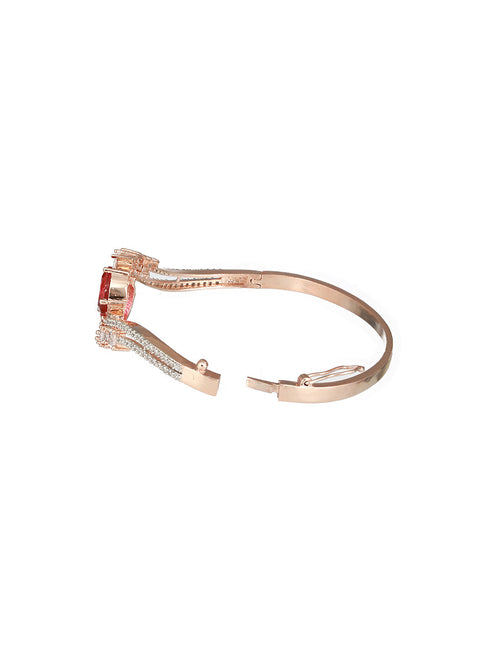 Rose Gold Plated Red AD Studded Minimal Designer Bangle Bracelet